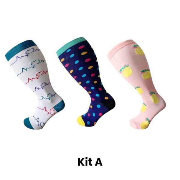 Meias de Compressão ConfortLife Plus Size (Kit 3 Pares)